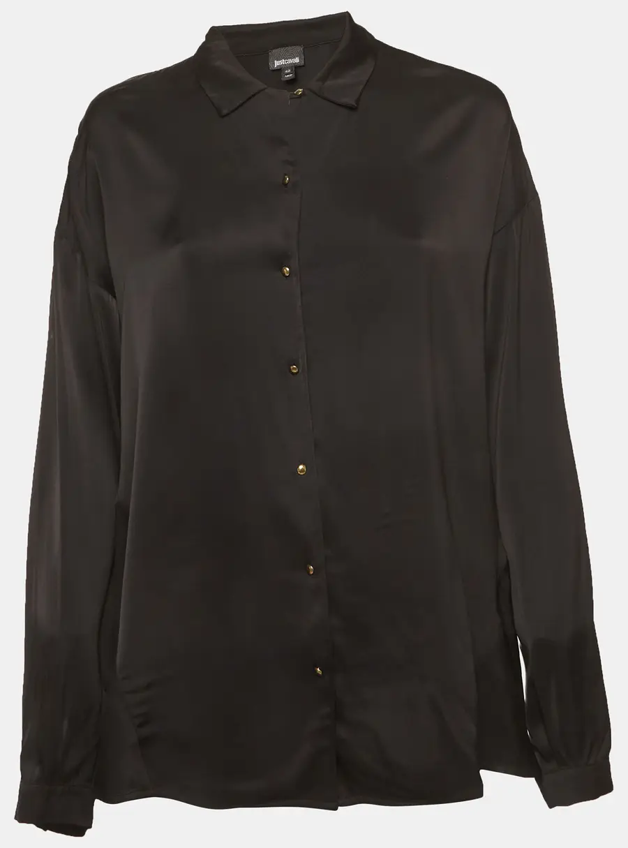 Just Cavalli Black Satin Button Front Shirt M