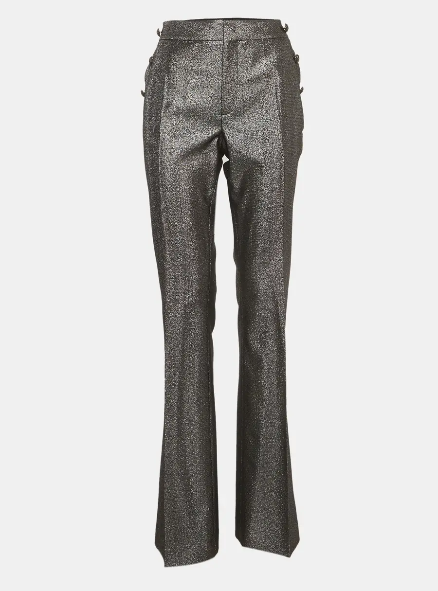 Just Cavalli Grey Lurex Button Detail Trousers M