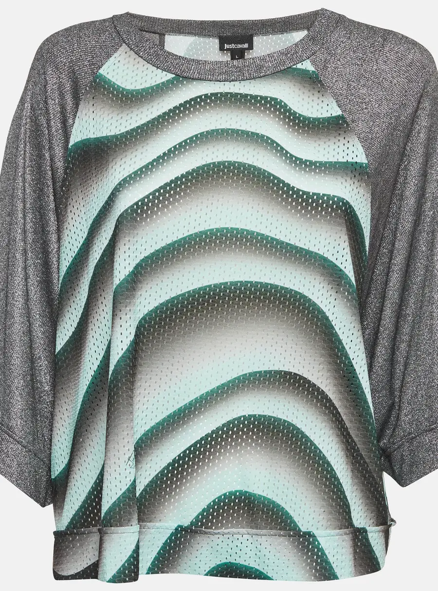 Just Cavalli Green Printed Jersey and Lurex T-Shirt L