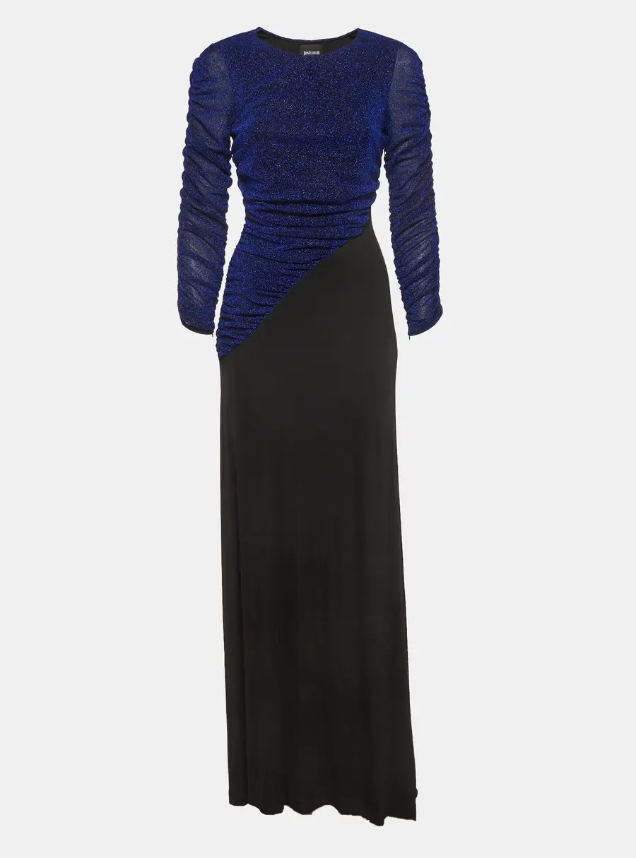 Just Cavalli Blue Lurex Knit and Jersey Maxi Dress M