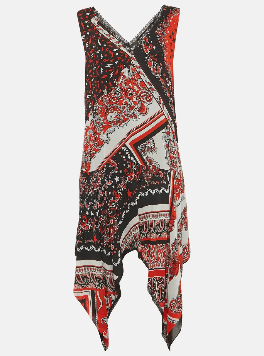 Just Cavalli Red/Black Printed Crepe Asymmetric Short Dress M