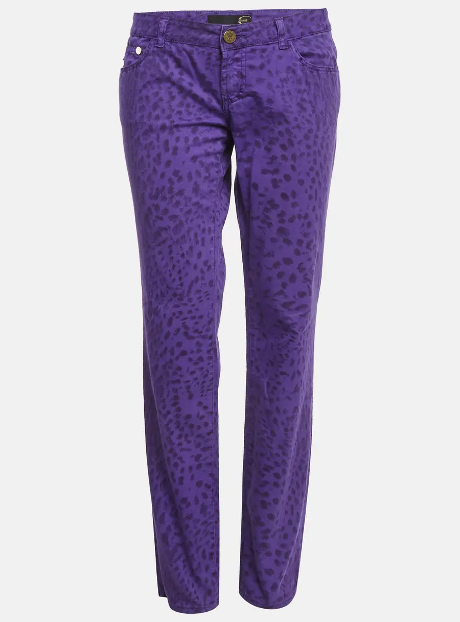 Just Cavalli Purple Denim Leopard Print Straight Fit Jeans L/Waist 32"