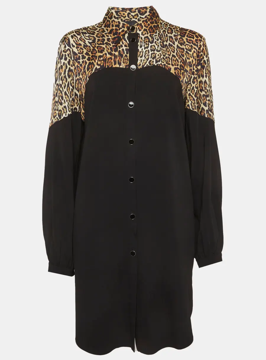 Just Cavalli Black/Animal Printed Crepe Button Front Mini Dress M