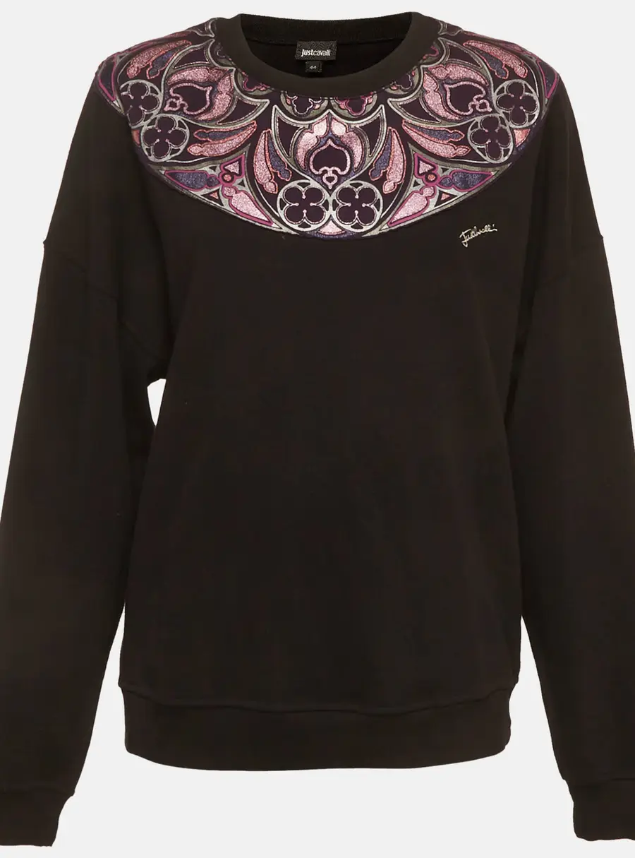 Just Cavalli Black Printed Cotton Sweatshirt M