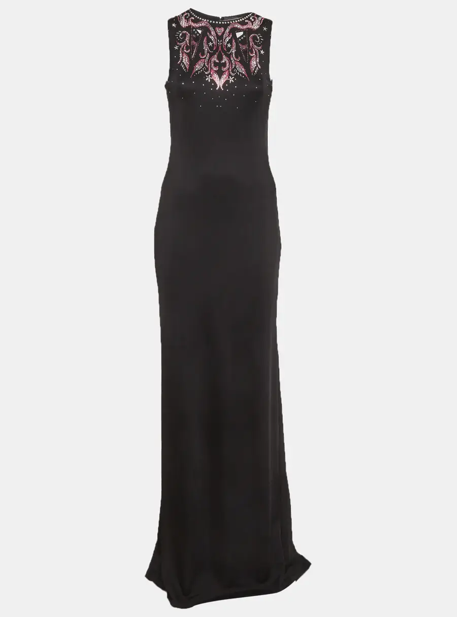 Just Cavalli Black Embellished Jersey Sleeveless Maxi Dress M