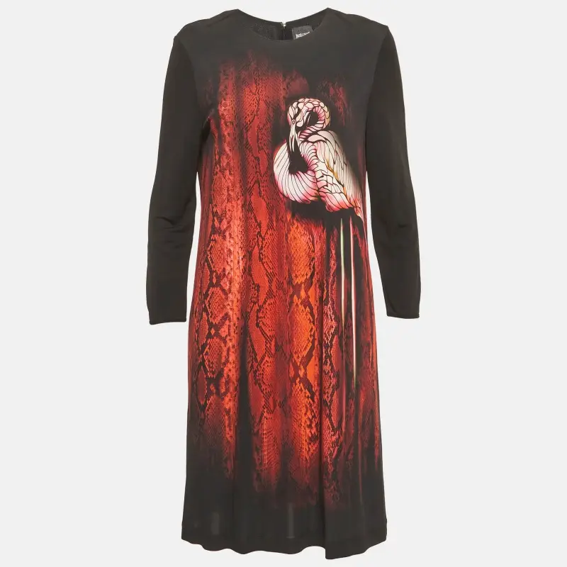 Just Cavalli Black & Red Printed Jersey Mini Dress M