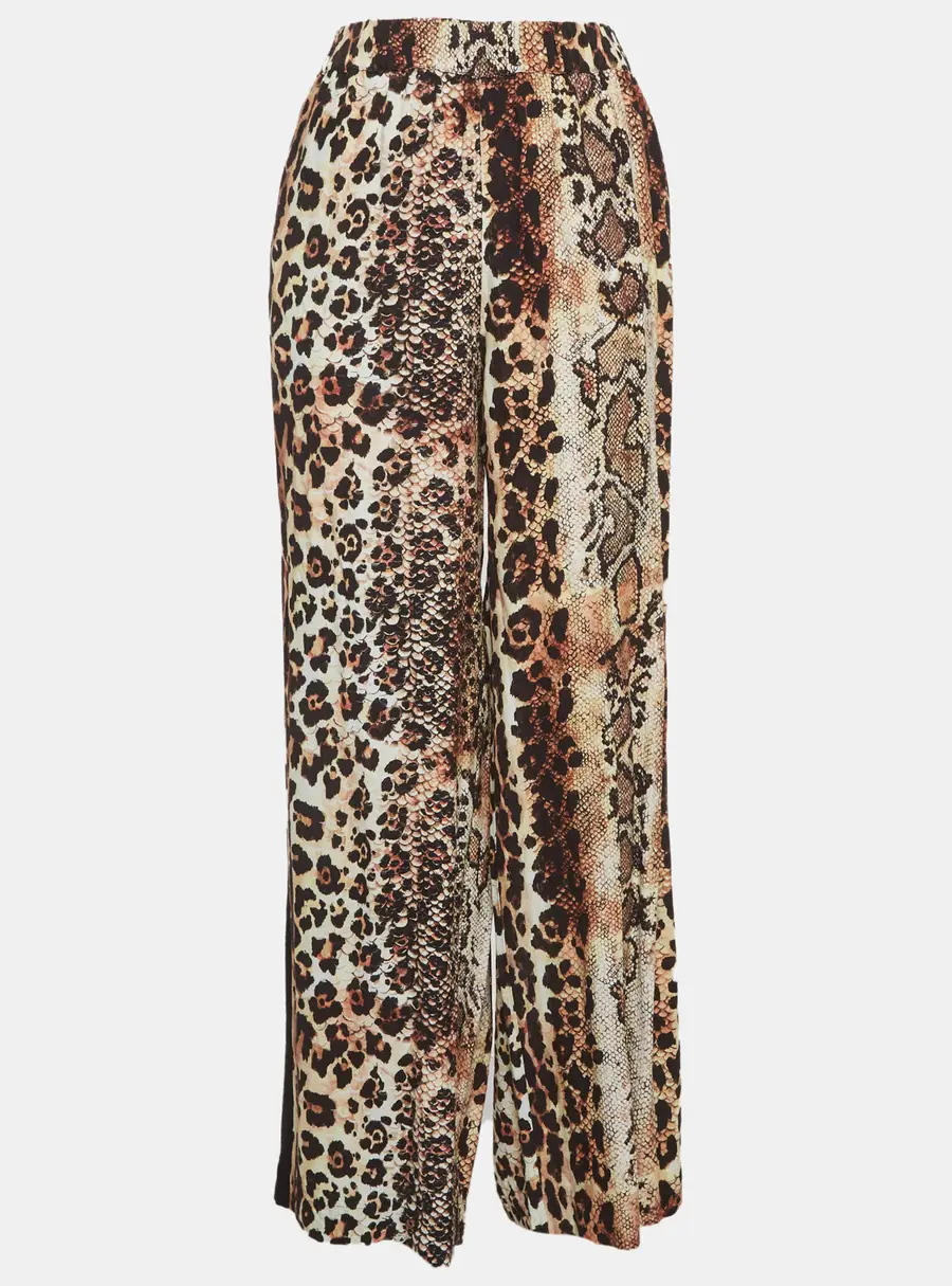 Just Cavalli Beige Animal Printed Crepe Straight Leg Pants M