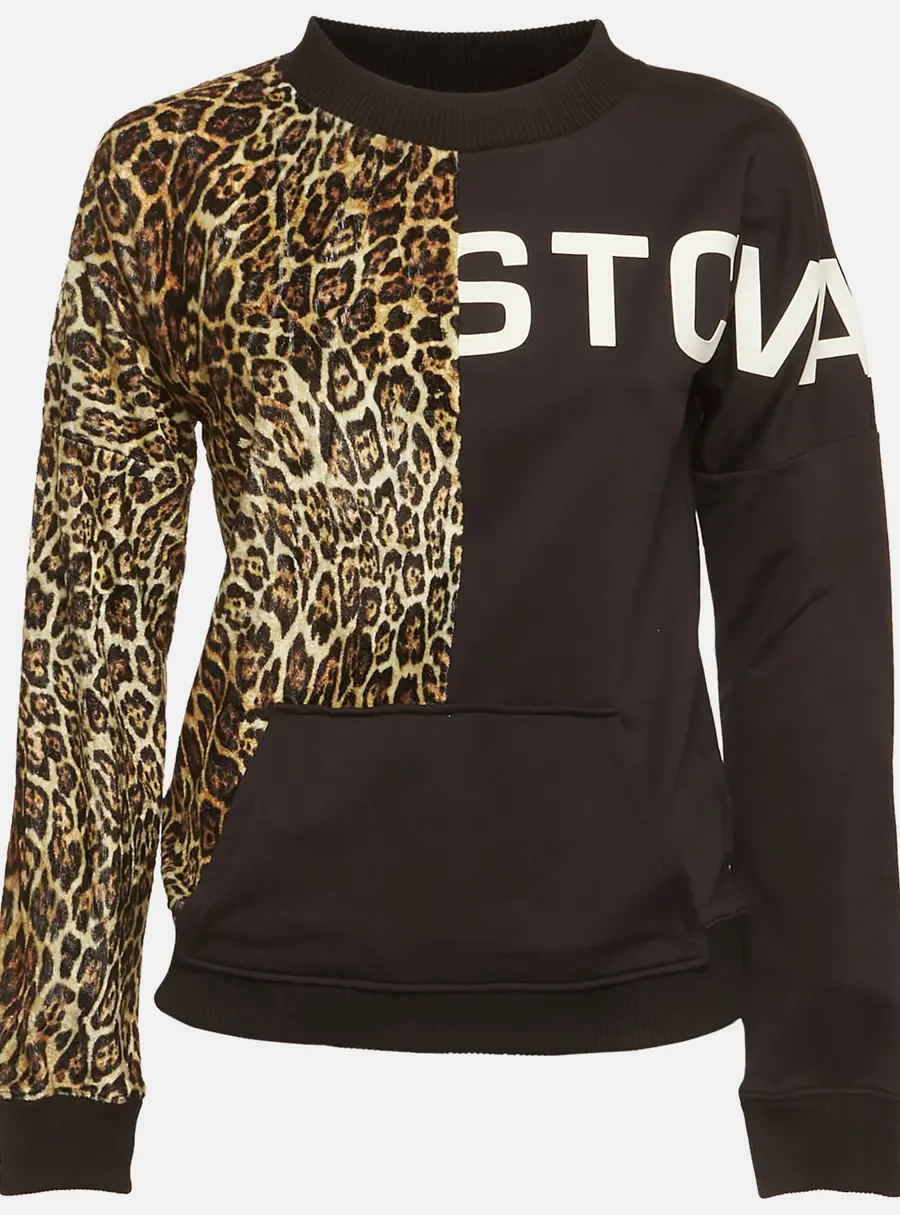 Just Cavalli Black Cotton Knit & Animal Printed Velour Sweatshirt L