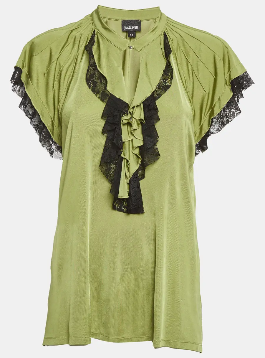 Just Cavalli Green Jersey & Black Lace Tunic M