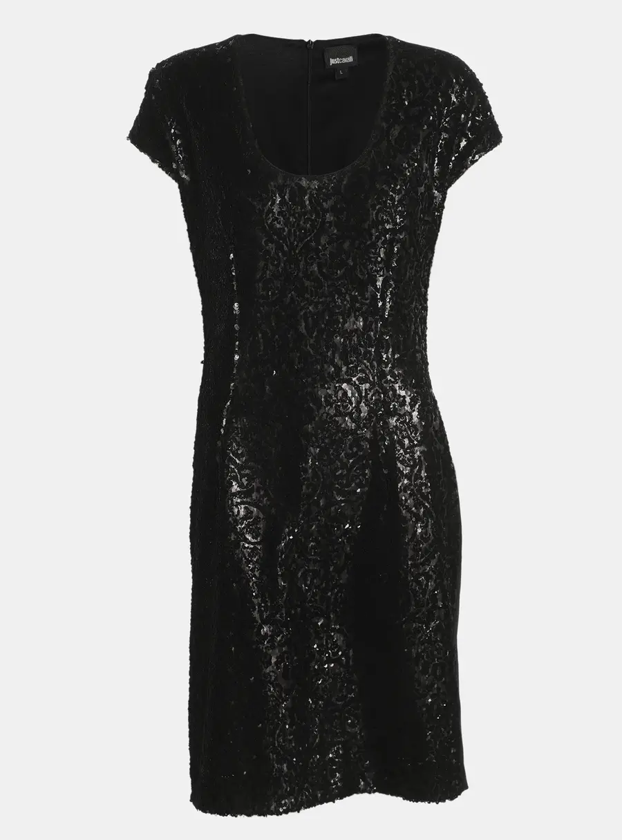 Just Cavalli Black Sequin and Stretch Knit Fabric Mini Dress L