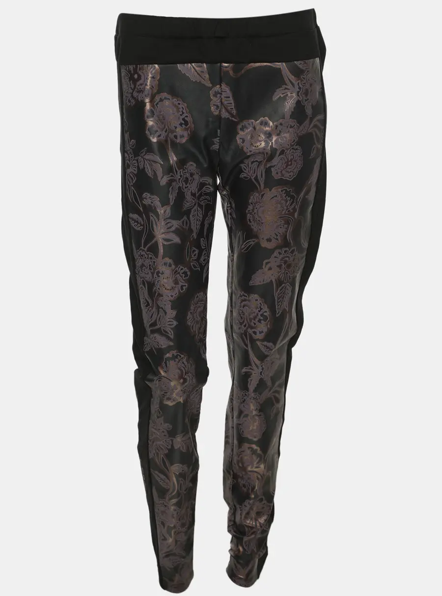 Just Cavalli Black Floral Print Faux Leather and Stretch Fabric Trousers M