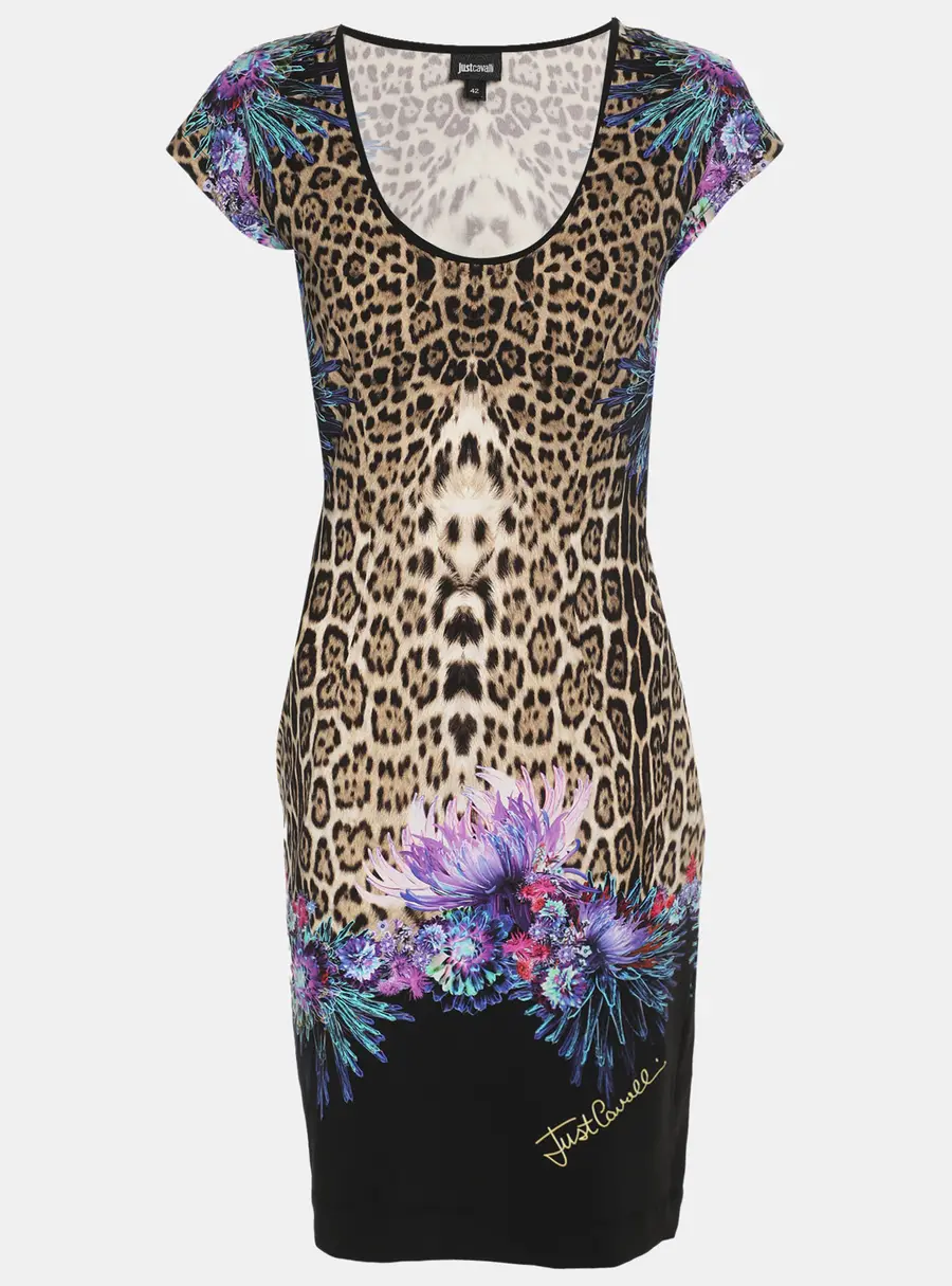 Just Cavalli Multicolor Stretch Satin Sleeveless Midi Dresses M