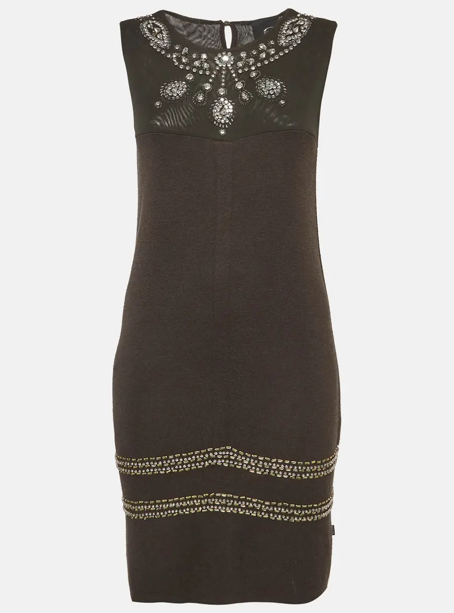 Just Cavalli Charcoal Black Knit and Mesh Embellished Midi Dress M