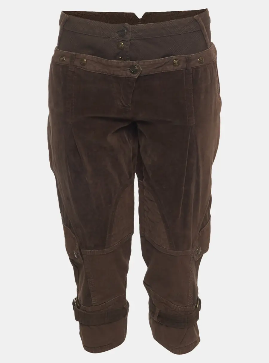 Just Cavalli Vintage Brown Checked Velvet and Cotton Capri Pants L