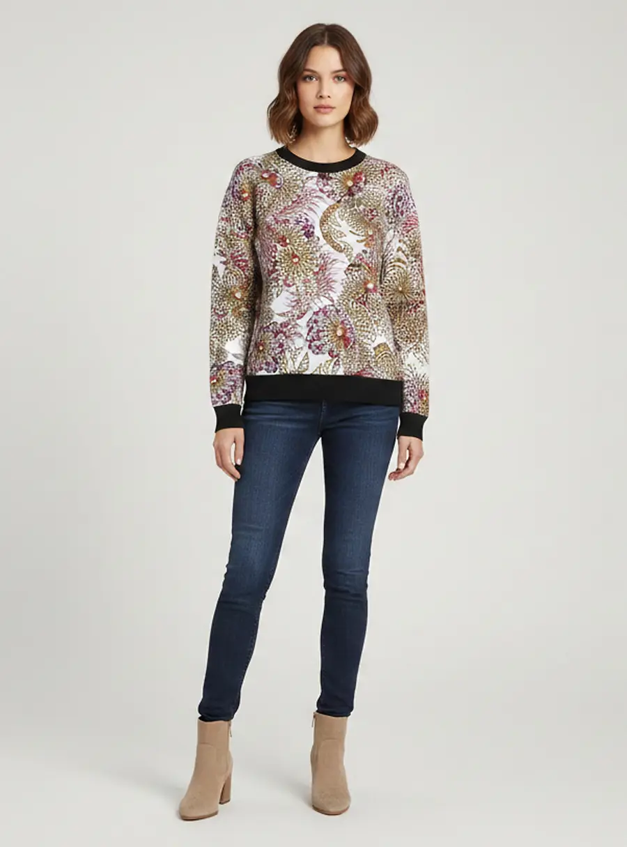Just Cavalli Multicolor Printed Satin and Jersey Sweater S