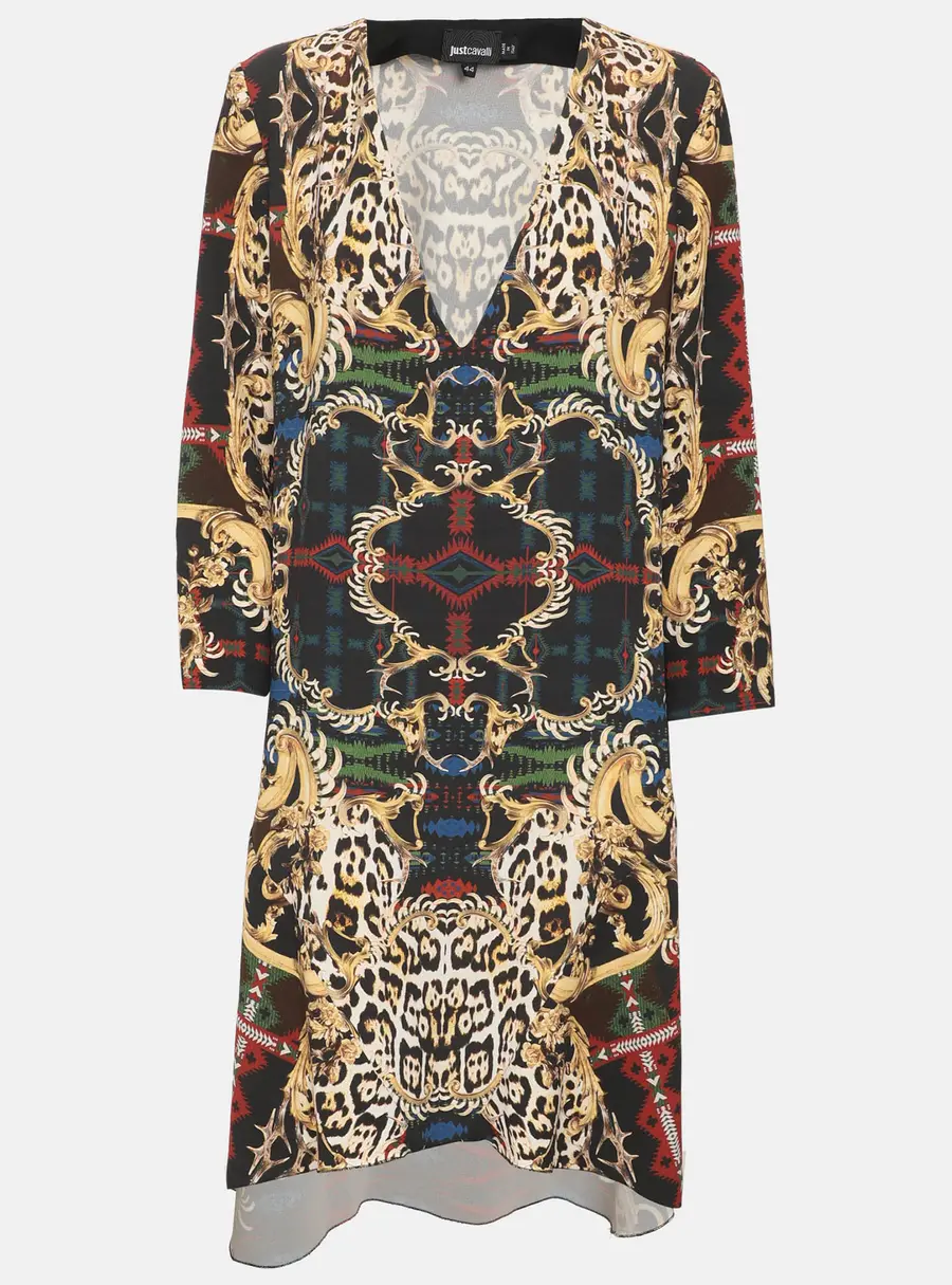 Just Cavalli Multicolor Crepe V Neck Mini Dress M