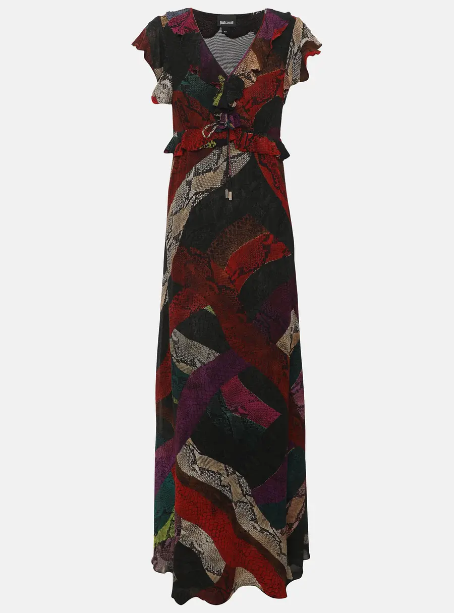 Just Cavalli Multicolor Snake Print Crepe Maxi Dress S