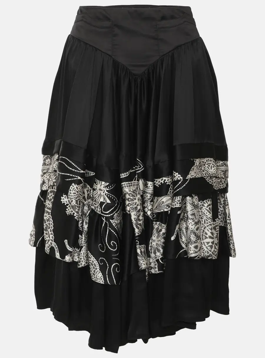 Just Cavalli Black/White Printed Satin Flare Layered Midi Skirt S