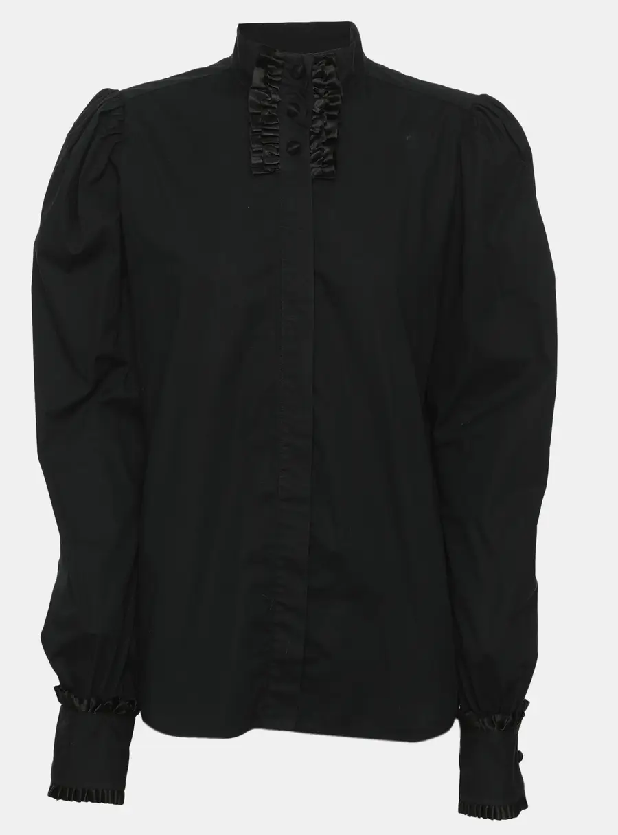 Just Cavalli Dark Navy Ruffled Details Stretch Cotton Long Sleeve Shirt L