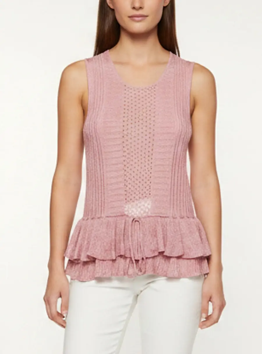 Just Cavalli Pink Lurex Knit Sleeveless Ruffle Hem Top S