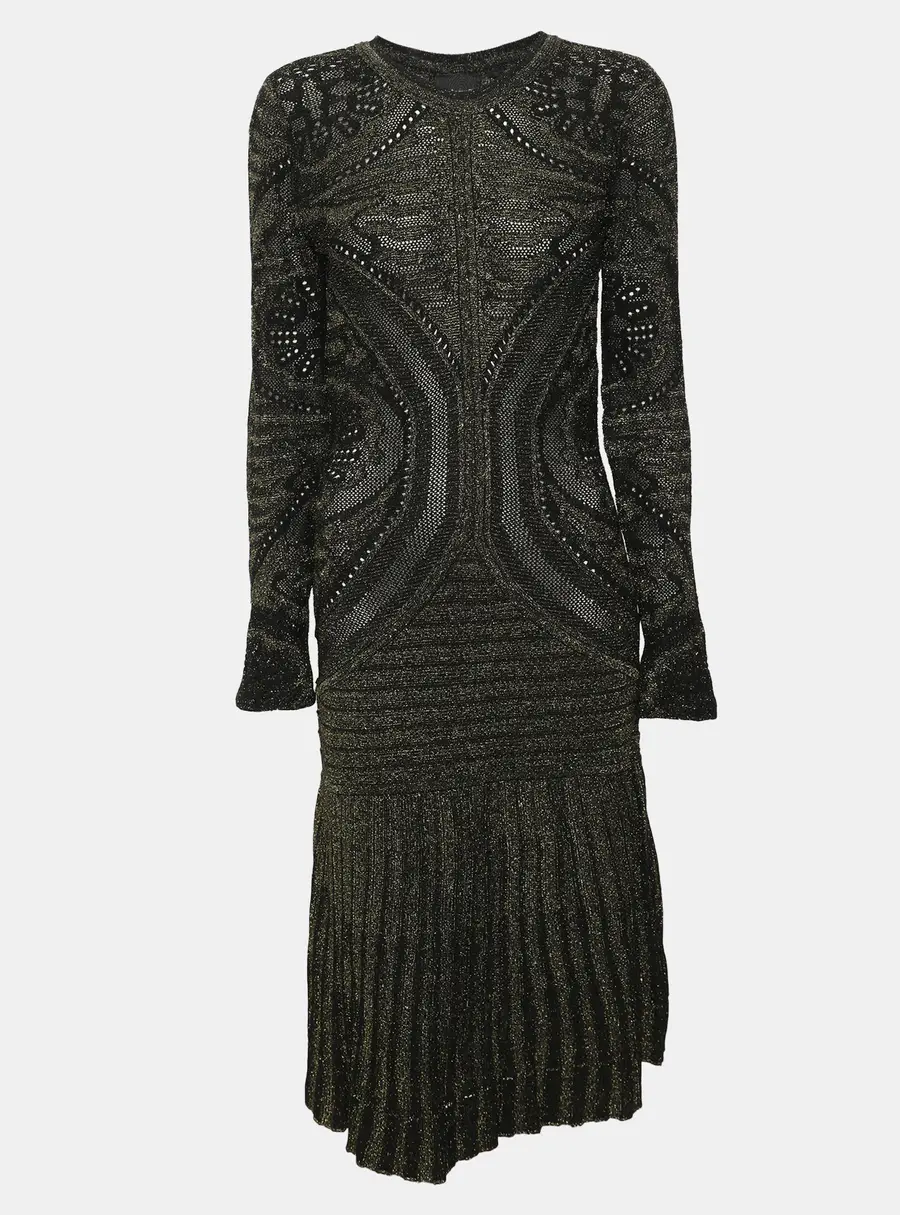 Just Cavalli Gold/Black Lurex Knit Pleated Midi Dress M