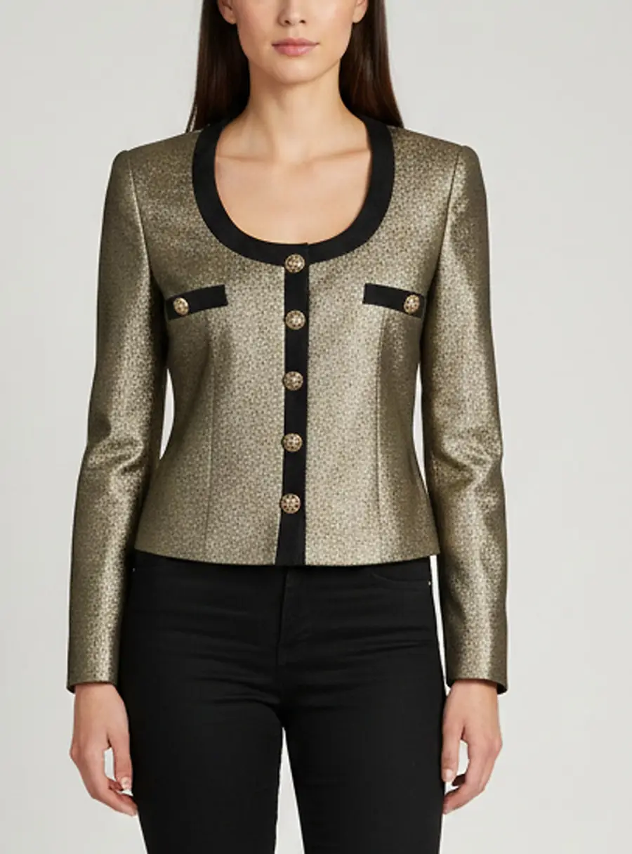 Just Cavalli Gold Lurex Knit Button Front Blazer S
