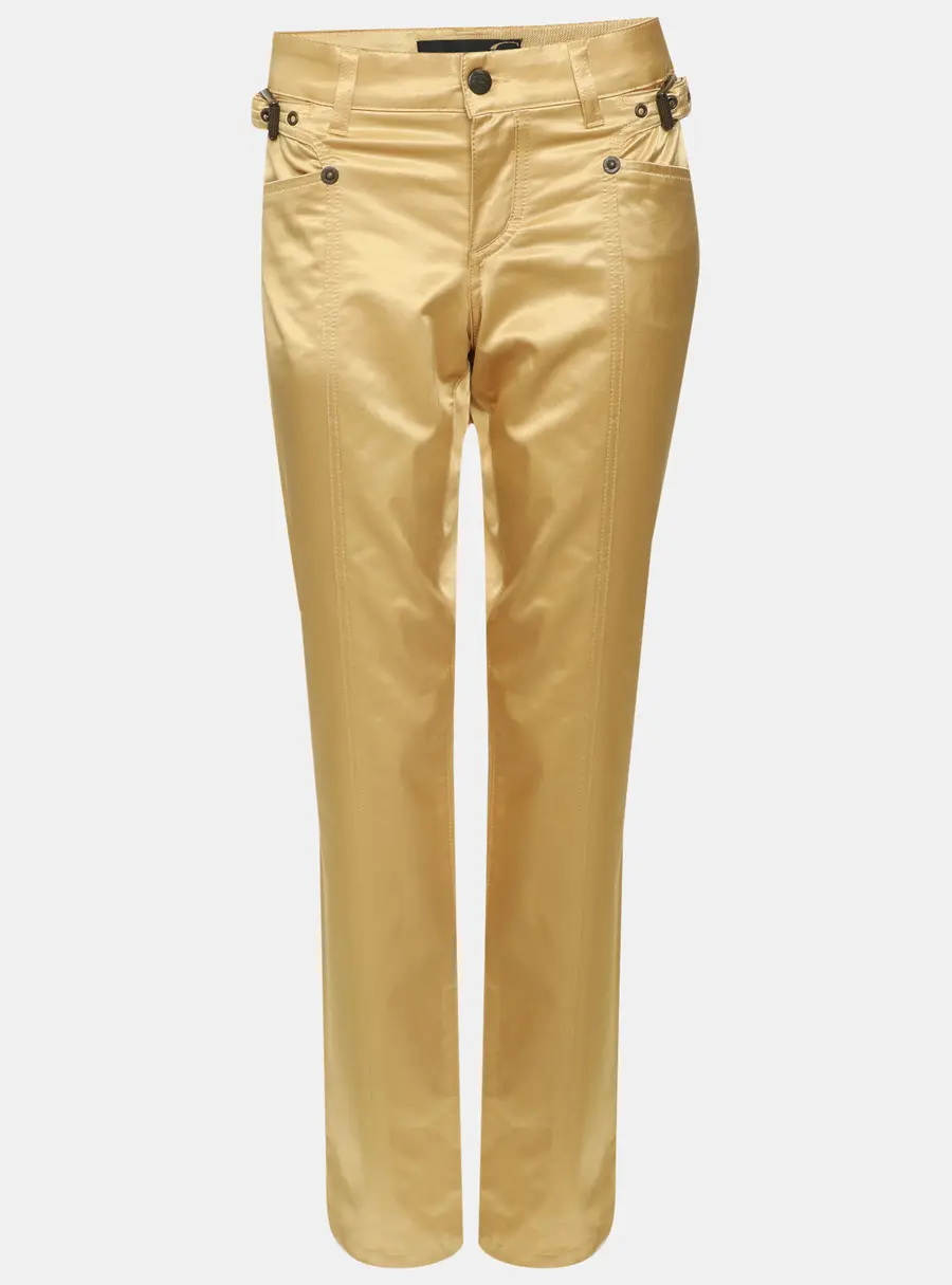 Just Cavalli Gold Shimmer Stretch Satin Trousers M
