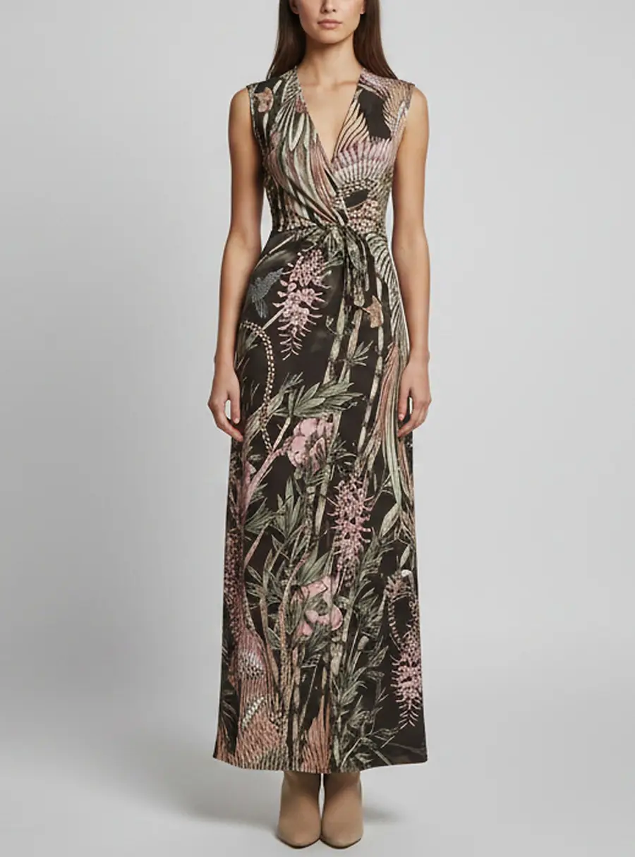 Just Cavalli Multicolor Printed Knit V-Neck Maxi Dress M