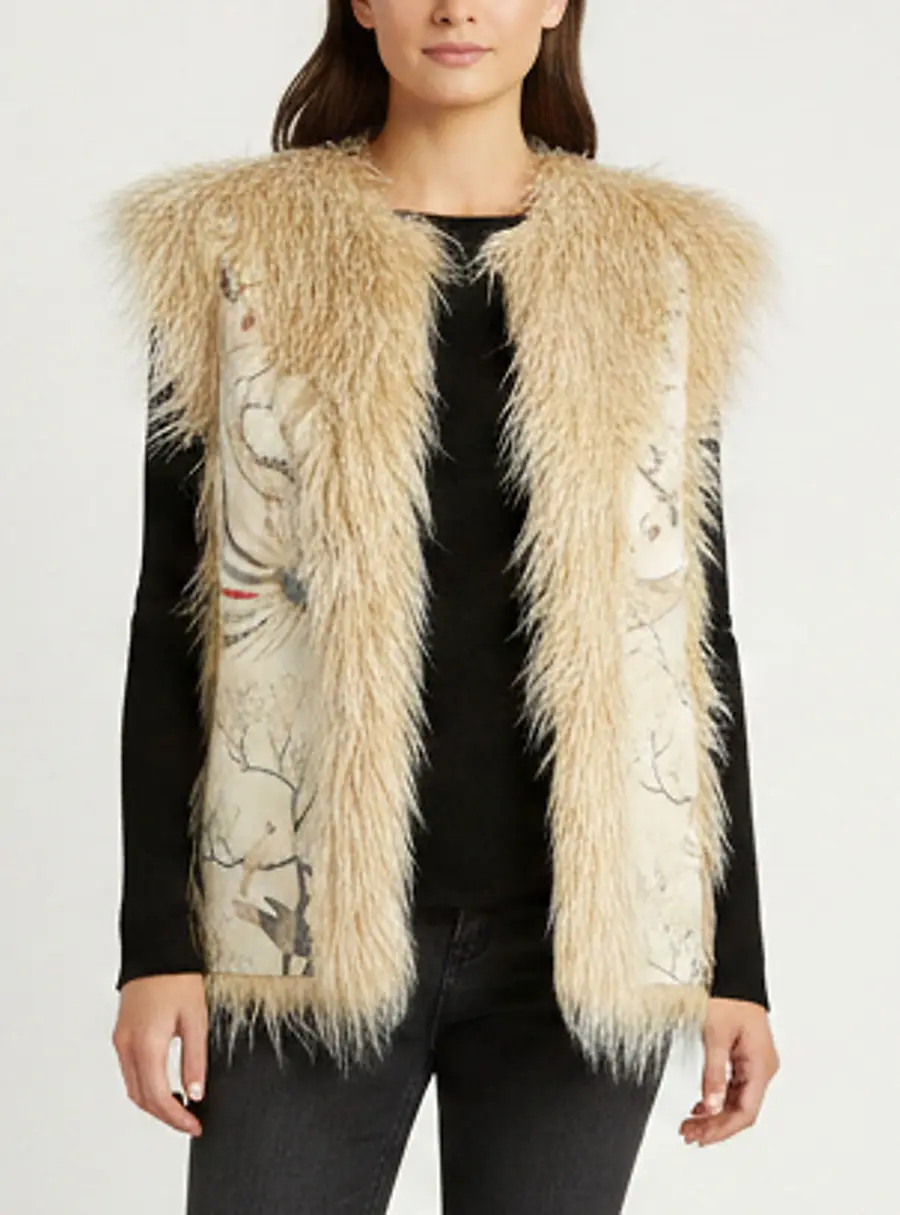 Just Cavalli Beige Faux Fur and Faux Suede Vest M