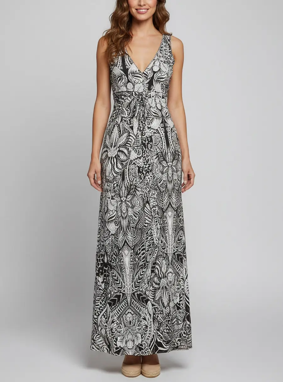 Just Cavalli Black/ White Jersey Plunge Neck Maxi Skirt XS