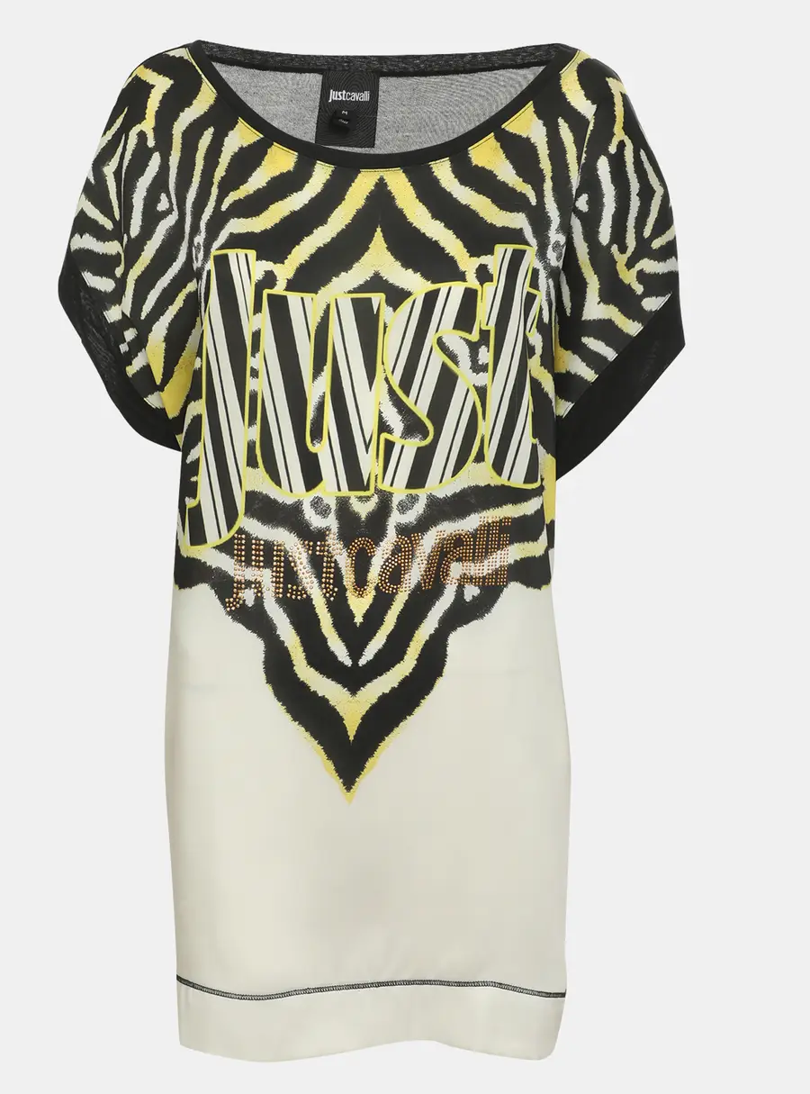 Just Cavalli Printed Modal Logo Rhinestone Embellished Tops M