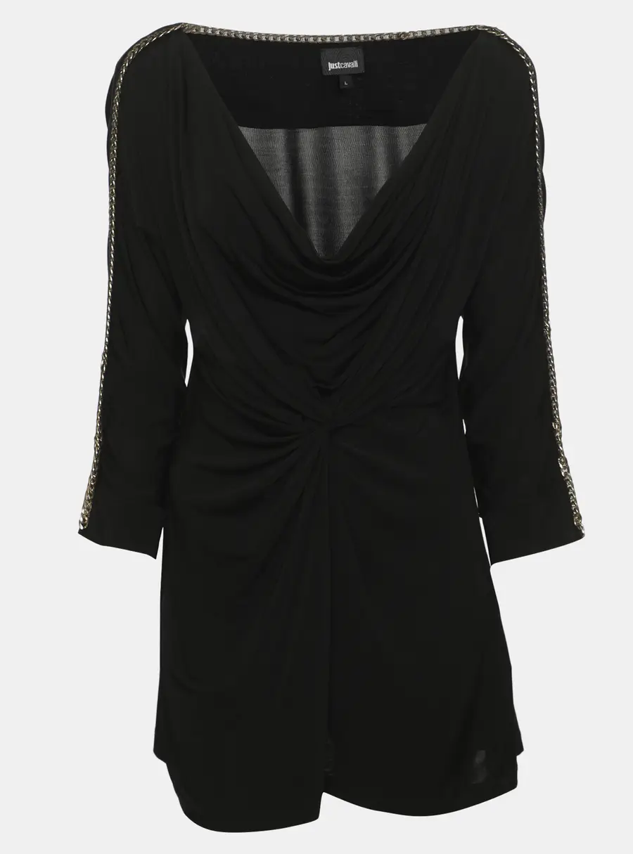 Just Cavalli Black Jersey Draped Chain Link Detail Top L
