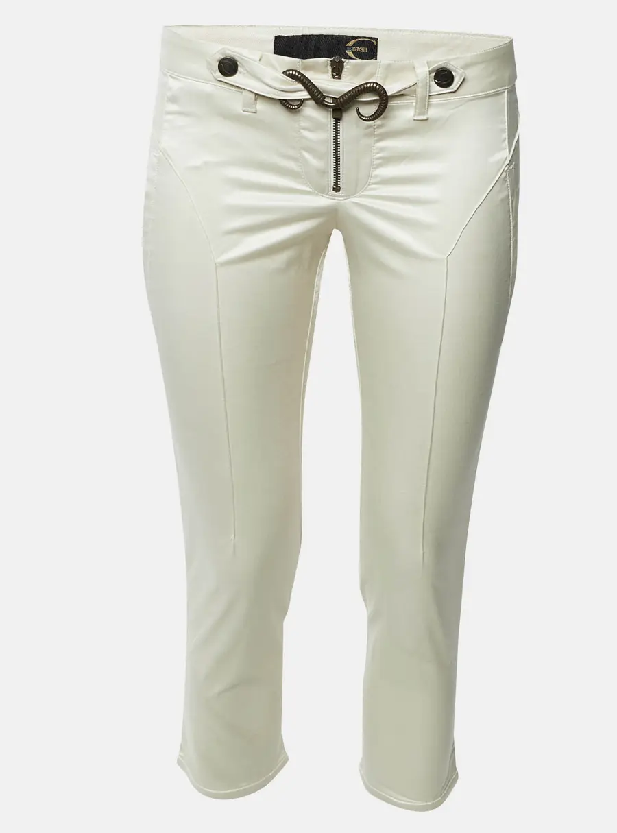 Just Cavalli Cream Stretch Satin Lace Up Capri Pants M