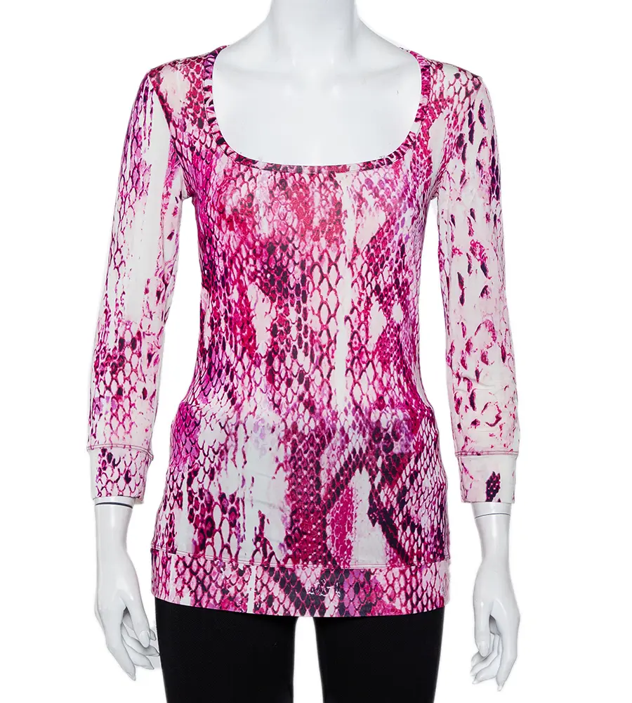 Just Cavalli Pink Animal Printed Knit Scoop Neck T-Shirt S
