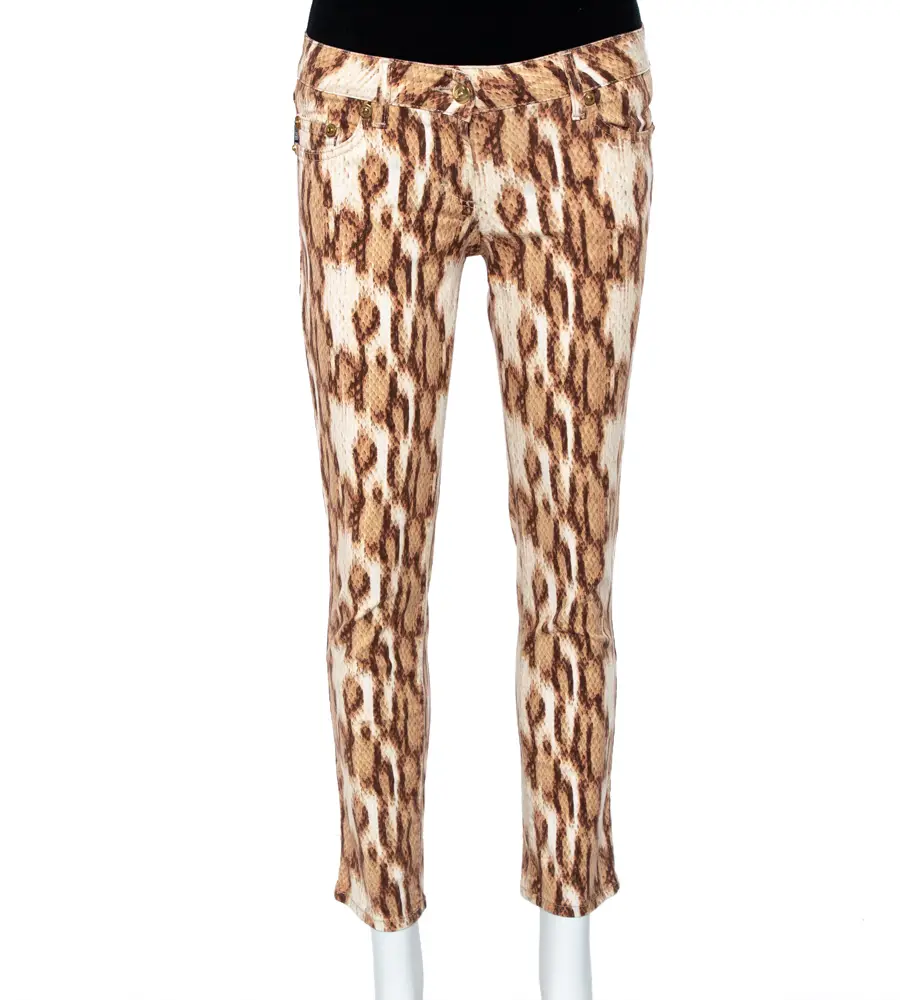 Just Cavalli Beige Animal Printed Denim Jeans M