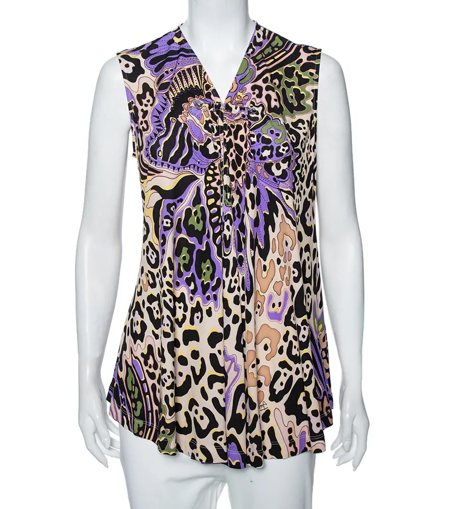 Just Cavalli Multicolored Printed Silk Knit Sleeveless Top M