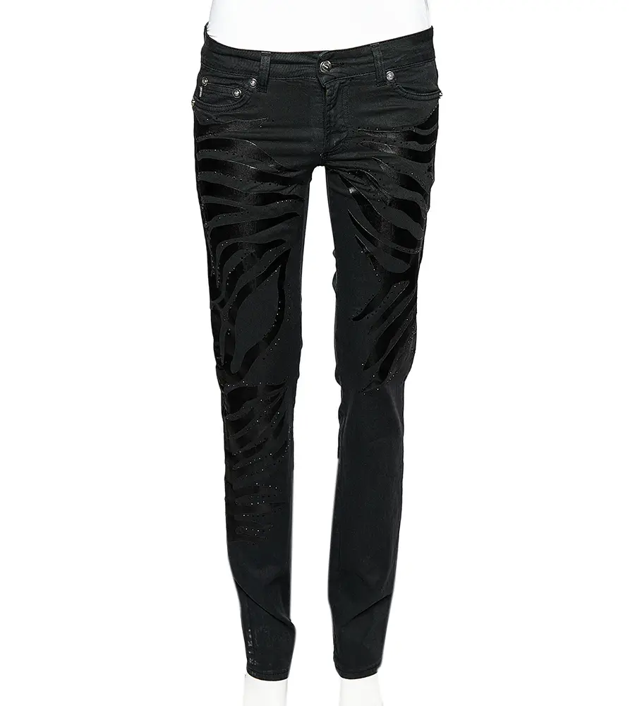 Just Cavalli Black Denim Crystal Embellished Slim Fit Jeans M