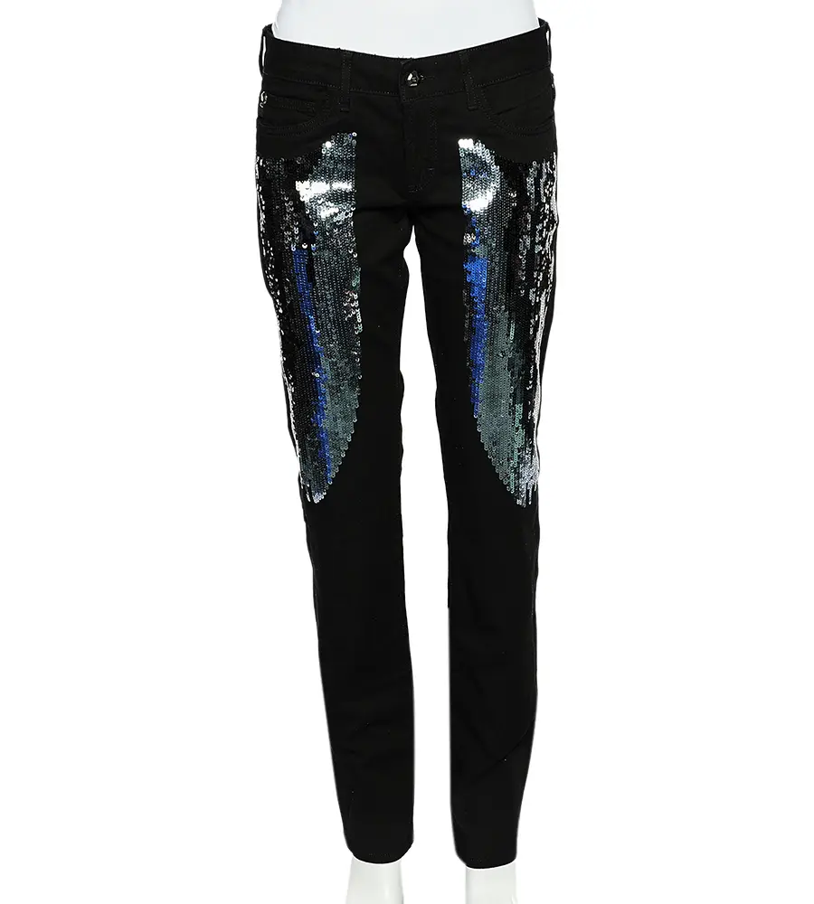 Just Cavalli Black Denim Sequin Embellished Jeans M
