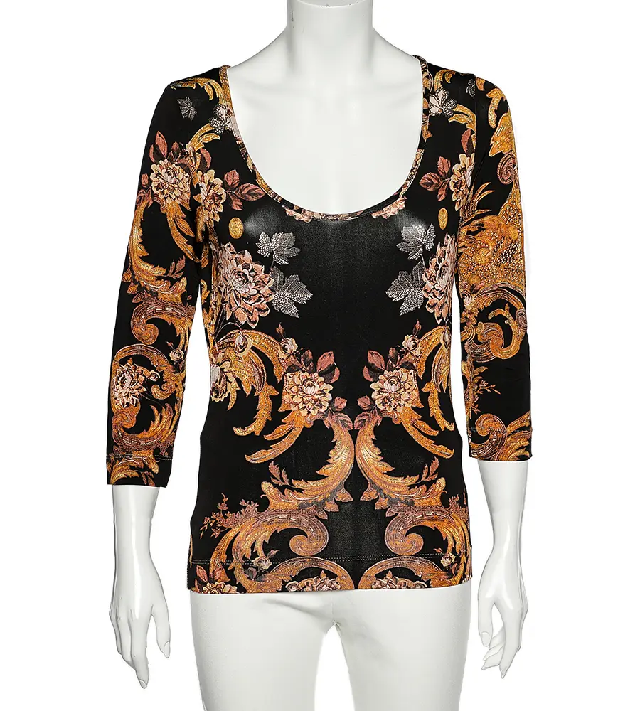 Just Cavalli Black Floral Printed Jersey Scoop Neck T-Shirt XL