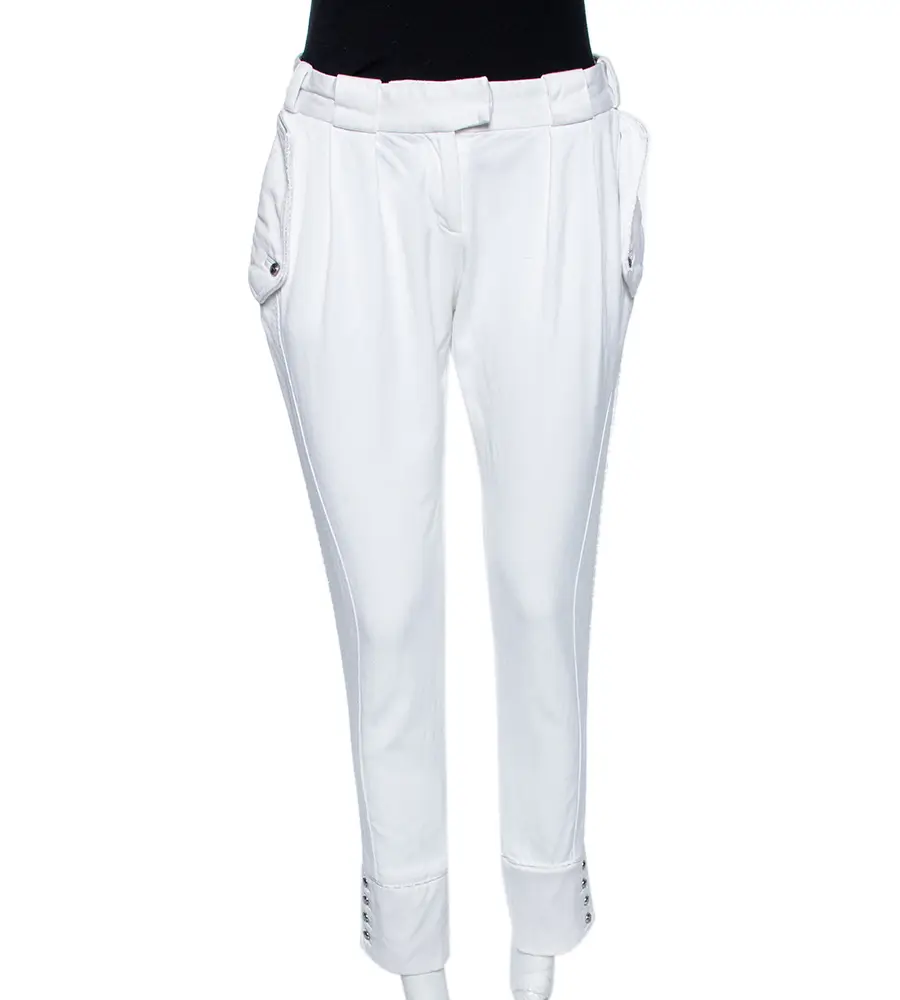 Just Cavalli White Cotton Blend Button Hem Detail Trousers M
