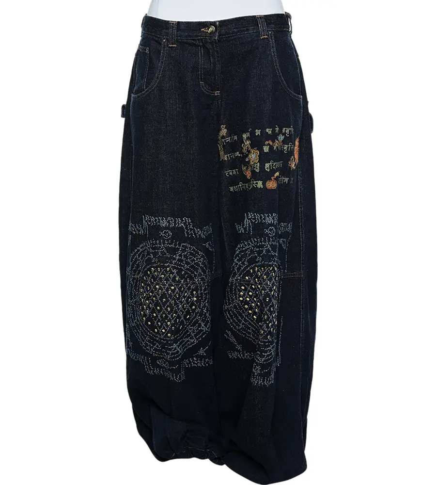 Just Cavalli Navy Blue Painted Denim Flared Leg Jeans L