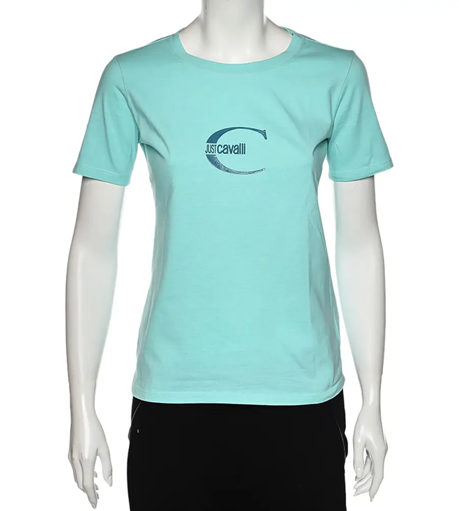Just Cavalli Blue Logo Printed Cotton Short Sleeve T-Shirt S
