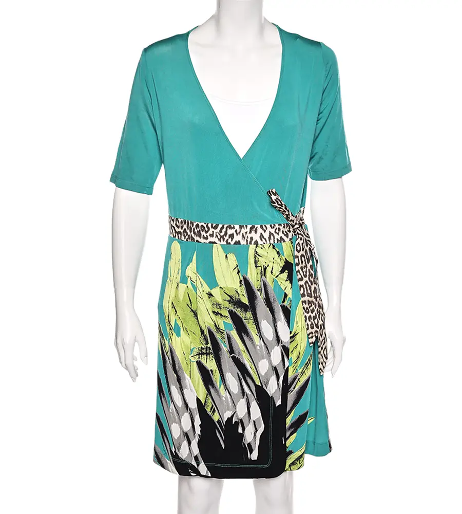 Just Cavalli Multicolor Printed Jersey Mini Wrap Dress L