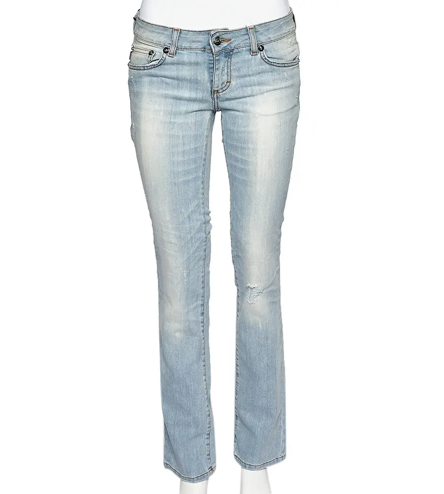 Just Cavalli Blue Denim Distressed Straight Fit Jeans M