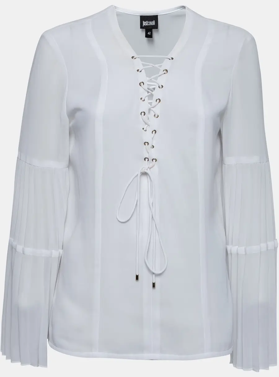 Just Cavalli White Crepe Lace-Up Detail Flute Sleeve Blouse M