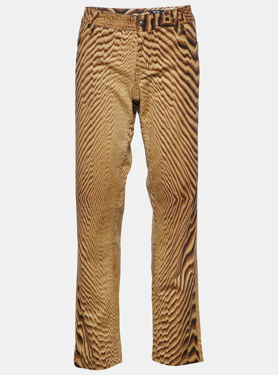 Just Cavalli Beige Animal Print Cotton Straight Fit Jeans XL Waist 38"