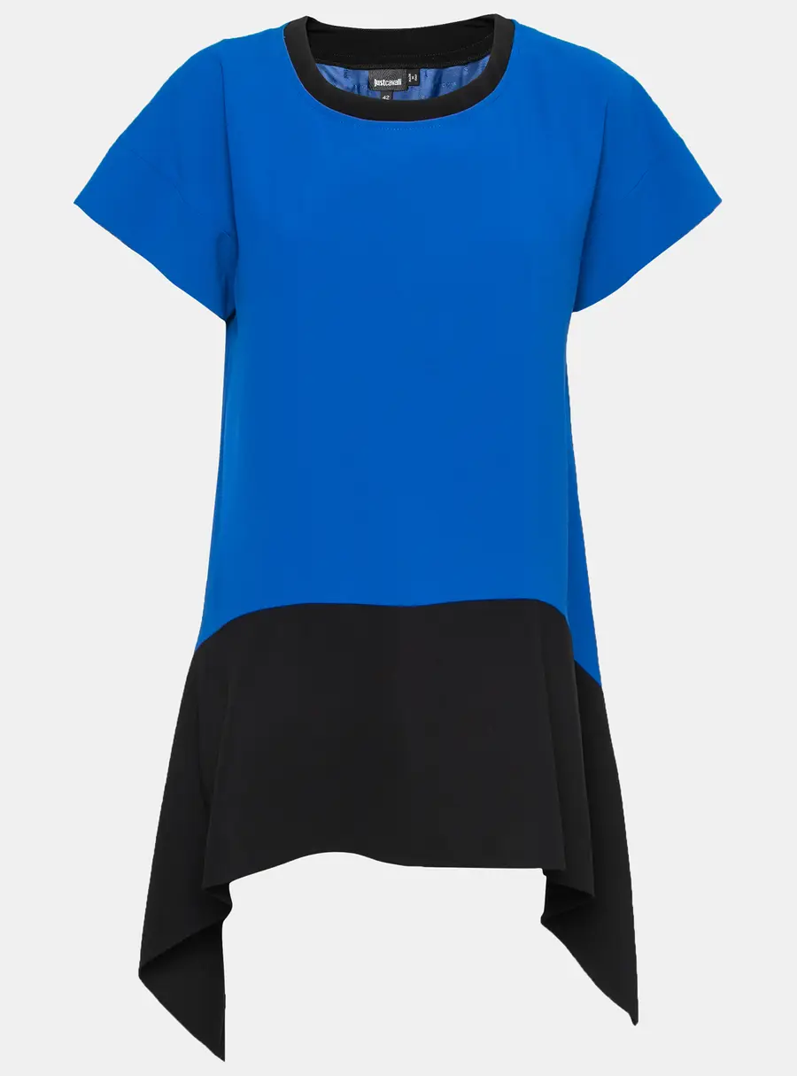 Just Cavalli Blue Leopard Print Trimmed Crepe Oversized Tunic M