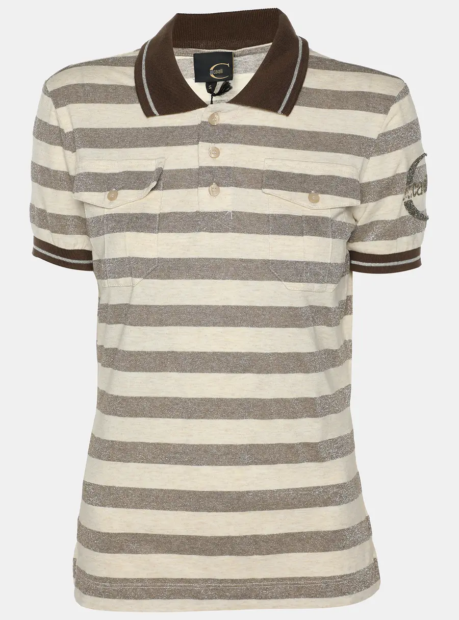 Just Cavalli Brown/Cream Striped Viscose Blend T-Shirt S