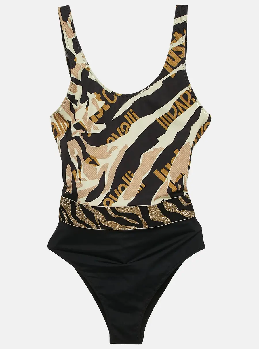 Just Cavalli Black/Yellow Tiger Print Jersey Swimsuit M