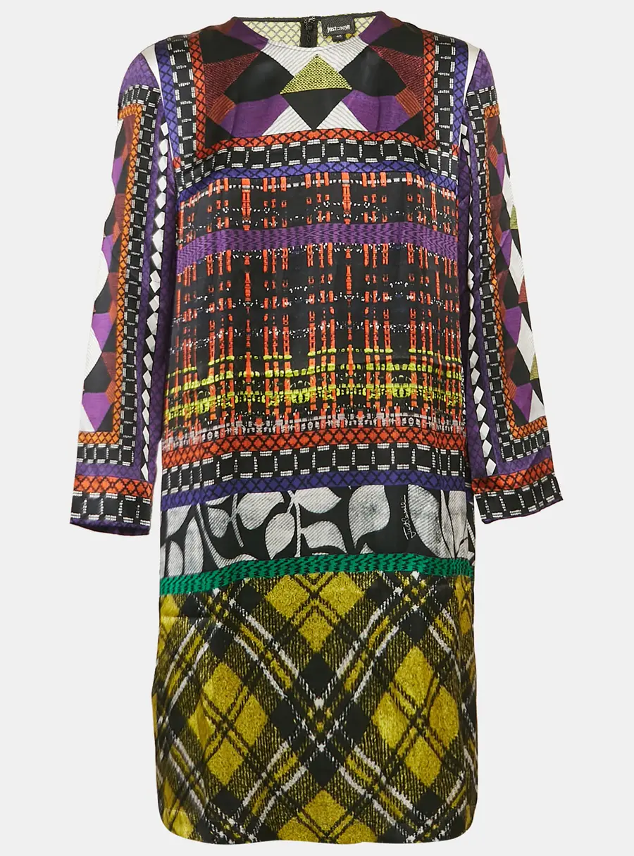 Just Cavalli Multicolor Printed Satin Silk Mini Dress L